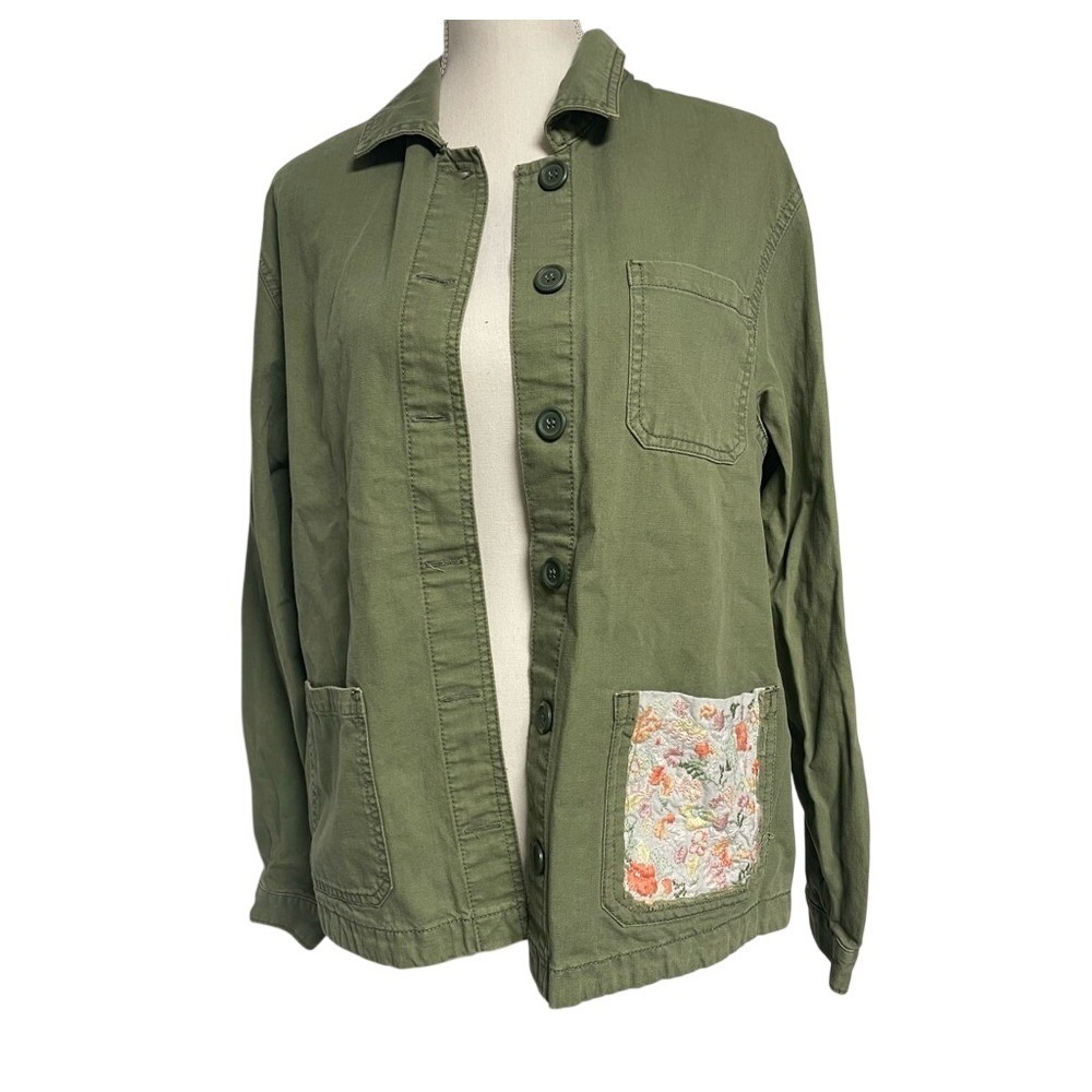 Hippie Laundry Boho Olive Embroidered Pocket Jacket Womens Large